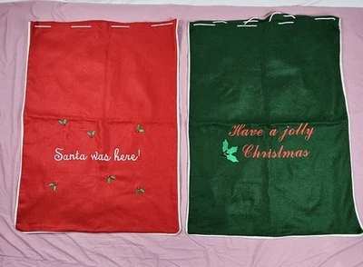 Рождественский подарок мешок комплект из 2 вышитый Санта сумка праздник декор красный зеленый - Изображение 1 из 4