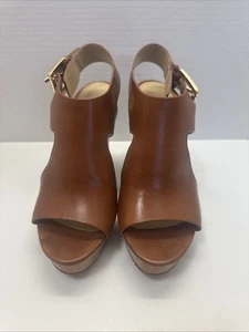 Sandalias de cuña Michael Kors para mujer de cuero caramelo talla 6,5 M detalles de madera - Imagen 1 de 9