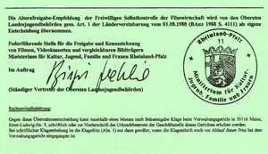 Kino # FSK-Datenblatt # Freigabebescheinigung # A-5 # Buchstabe: ***** B ***** - Bild 1 von 25