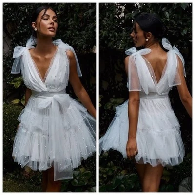 Holiday Formal MABLE Pearls Mini Tulle Dress Sz M. -Bride rehearsal dinner 80’s - Image 1 of 4