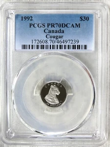 1992 Canada 1/10 oz. Platinum $30 Cougar PCGS PR70DCAM - Picture 1 of 2