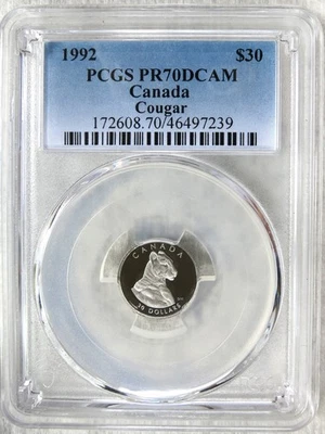 1992 Canada 1/10 oz. Platinum $30 Cougar PCGS PR70DCAM - Image 1 of 2