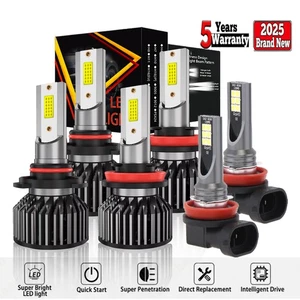 9005 H11 H11 LED Headlight+Fog Light Super Bright Bulbs Kit 8000k White High Low - Picture 1 of 12