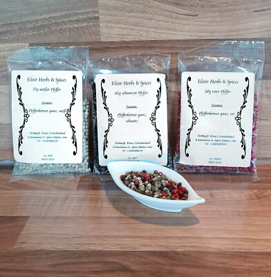 Pepe greco grani intero BIANCO ROSSO NERO set elisir erbe e spezie #79 - Immagine 1 di 4