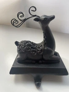 Rustic Cast Iron Deer Christmas Stocking Holder Mantle Hanger Dark Brown - Picture 1 of 3