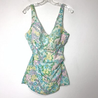 TRAJE DE BAÑO VINTAGE FLORAL AÑOS 70 ESTILO PINUP CINTURA ACANALADA PASTEL FLORAL CASTILLO DE ARENA Foto 1 de 4