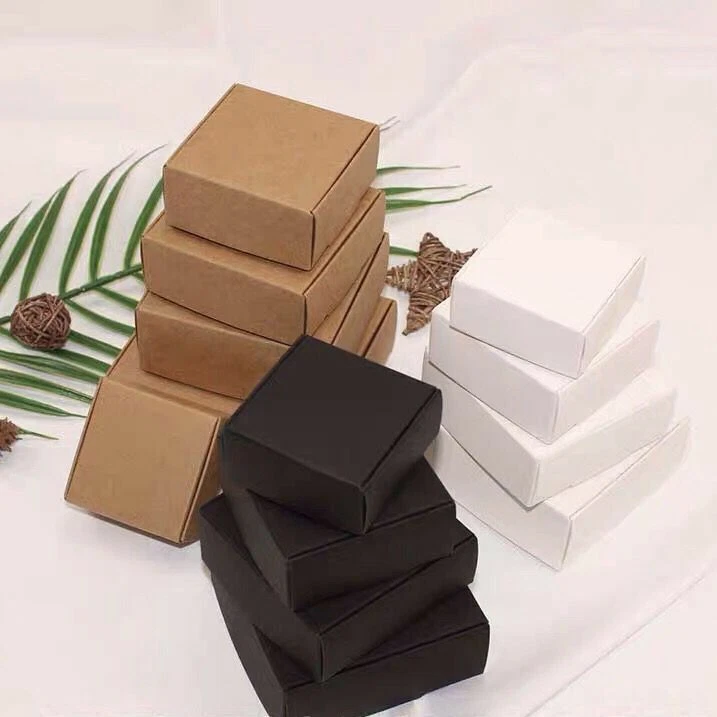 1000x Black White Kraft Paper Box Handmade Soap Product Packaging 7.5x7.5x4.5cm - Image 1 of 4