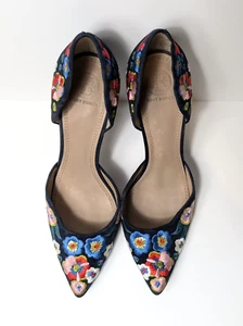 Tory Burch Navy Blue Suede Flower Embroidered D'Orsay Heels Woman's Size 9 - Picture 1 of 11