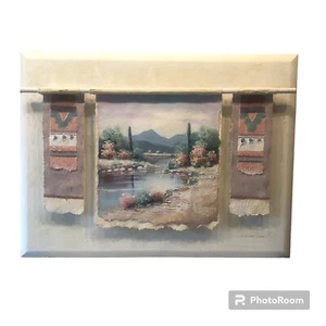 Carol Kim Signed Triptych Mixed Media Art Contempora 41x30 Aztec Western - Picture 1 of 10