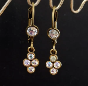Michal Negrin Earrings Tiny Drop Aurora Borealis Crystals Dainty Cross AB Gift - Picture 1 of 14