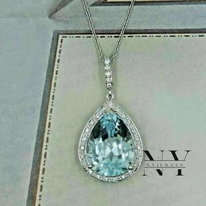 Blue Halo Wedding Pendant 3.50 Carat Pear Cut Solid 14k White Gold For Women - Picture 1 of 4