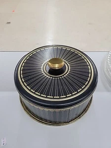 Guildcraft Black & Gold Cake Tin Lid Midcentury Modern Vtg Kitchen Charming Wear - Picture 1 of 5
