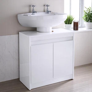 Badezimmer Waschbeckenunterschrank Unterschrank Unterschrank Unterschrank 2-türig Stauraum - Weiß Hochglanz - Bild 1 von 7