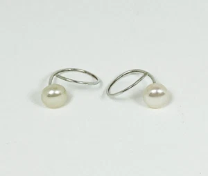 White Pearl Spiral Hoop Earrings 925 Sterling Silver, Handmade Womens Earrings - Picture 1 of 12