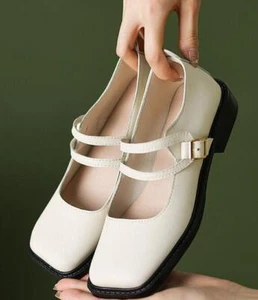 Süße Mary Janes Damenschuhe mit eckiger Zehenpartie niedriger Absatz Pumps Pu-Leder Schnalle Halbschuhe - Bild 1 von 13