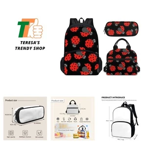 3Piece Ladybug Backpack for Girls Kids Elementary Middle School Backpack Book... - Picture 1 of 7