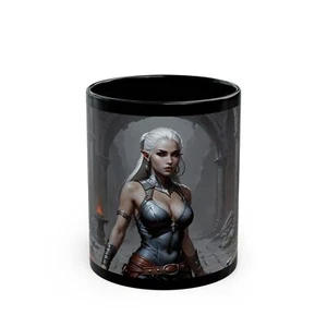 Fantasy Art Elf Warrior Black Coffee Mug, Gift for Role-Players, Fantasy Gift - Picture 1 of 15