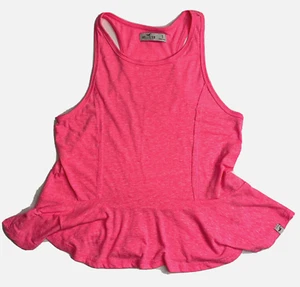 Hollister Tank Top Juniors S hot Pink Racerback Ruffle Cropped Athletic Casual - Picture 1 of 8