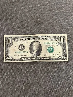 vintage 1990 Series E 10 dollar bill E 09761777 A Hamilton - Image 1 of 4