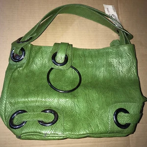 Green Faux Snake Reptile Skin Leather Big Buddha Handbag Purse Tags Minor Defect - Picture 1 of 6