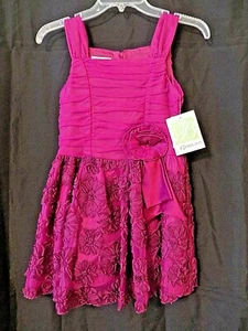 Bonnie Jean Special Occ Dress Slvless Rosette Floral Skirt Fuchsia 8 #12666 - Picture 1 of 7