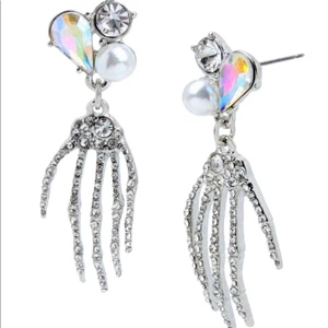 NEW AUTH Betsey Johnson GLAMPIRE Silver SKELETON HAND EARRINGS - Picture 1 of 5