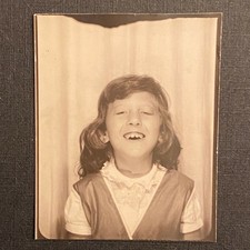 PHOTOBOOTH Small Girl School Picture Smiling Laughing Kid Child Funny Vintage