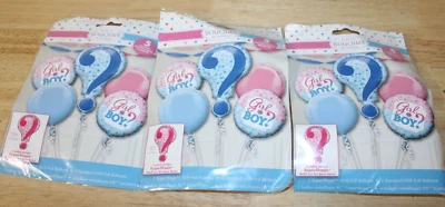 3 PACK Girl Or Boy Pink and Blue 5 Foil Balloon Bouquet with 2-sided Super Shape - Image 1 of 2