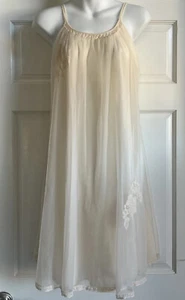 VTG Lorraine Nightgown Slip Nylon Chiffon Lace Petite Ivory Sleeveless Flaws - Picture 1 of 9