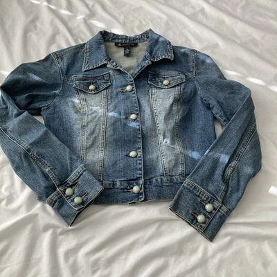 Inc International Concepts Denim Jacket Size Med Women's Statement Buttons Foto 1 de 4