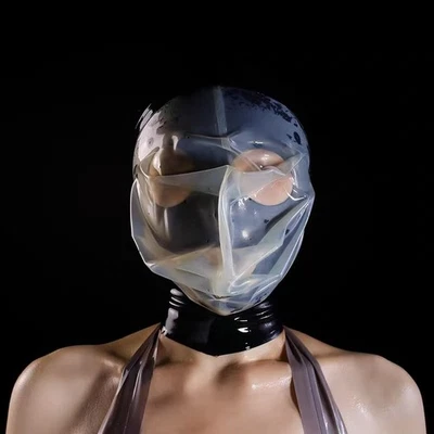 US Black Latex hood 0.25mm Transparent Mask with breathing hole for Fetish BDSM - Image 1 of 4