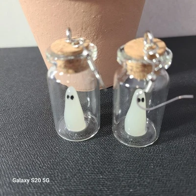 Ghost Earrings, Glass Bottle Earrings, Halloween Earrings, Cute Earrings NWOT - Image 1 of 4