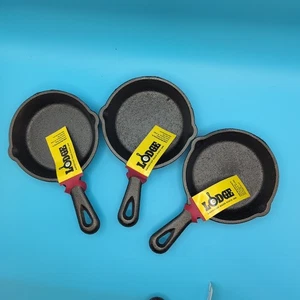 Lot of (3) Lodge LMS3 Cast Iron Mini Skillet 3-1/2" Tiny Frying Pans  - Picture 1 of 5