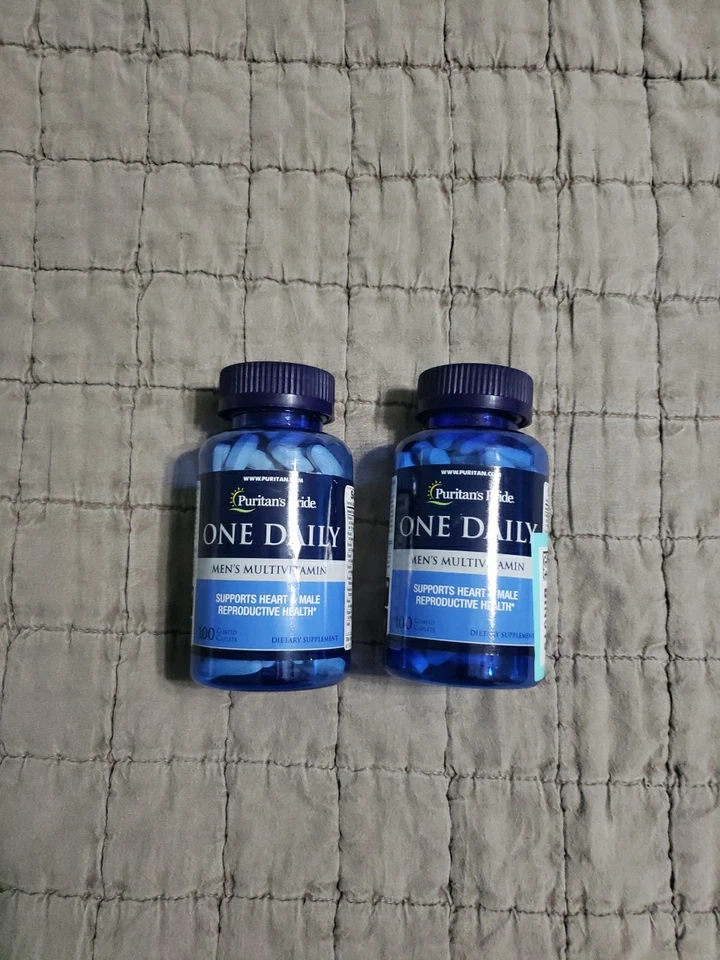 2 Pk PURITANS PRIDE ONE DAILY MENS MULTI VITAMIN 100 CAPLETS EX:11/27 - Image 1 of 1