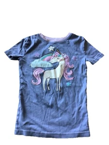 Kirkland T-Shirt Youth Girls Short Sleeve Size 8 Blue Purple Unicorns VGUC - Picture 1 of 8