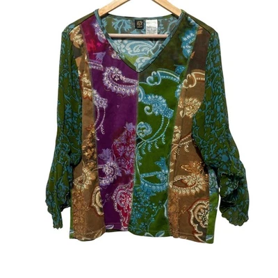 Bila Woman Boho Patchwork Paisley Top 2X Multicolor Sequin Festival Multimedia - Image 1 of 4