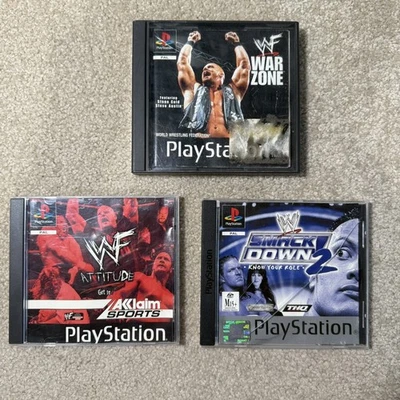WWF Attitude, Warzone & WWE Smackdown 2 Know Your Role PlayStation 1 Bundle x3  - image 1 of 4