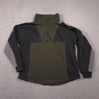 PINK Victoria's Secret Pullover Womens Large Green Gray Quarter Zip Colorblock - Image 1 of 4