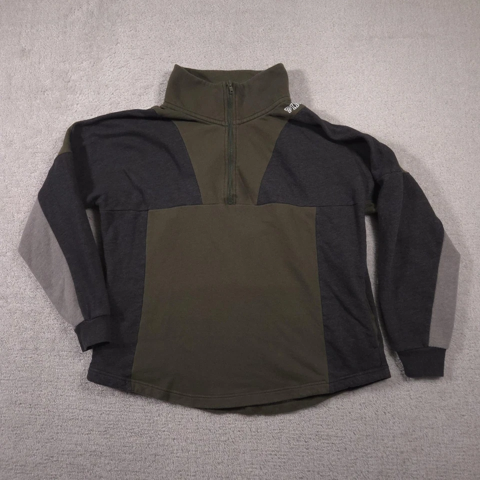PINK Victoria's Secret Pullover Womens Large Green Gray Quarter Zip Colorblock - Image 1 of 4