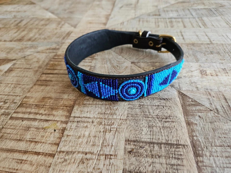 Handmade African Beaded Leather Dog Collar | Maasai Pet Collar | Unique Pet Gift - Image 1 of 4