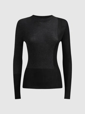 New Reiss Jude Hybrid Wool-Silk T-Shirt Sweater in Black/Charcoal Medium - Image 1 of 4