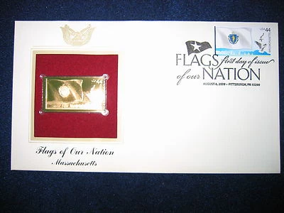 2008 Flags of our Nation Massachusetts Replica FDC 22kt Gold Golden Cover Stamp - Image 1 of 3