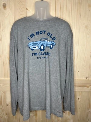 MENS LIFE IS GOOD GRAY LONG SLEEVE "I'M NOT OLD I'M CLASSIC" CAR T-SHIRT XXL - Image 1 of 4