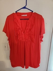 Womens Ruffled Top By Maurices Size 4 Red Short Sleeve - Picture 1 of 3