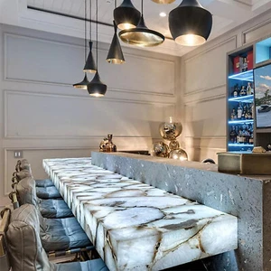 White Salt Agate Gemstone Console Table, Agate Side Table, Gemstone Top Home Dec - Picture 1 of 2