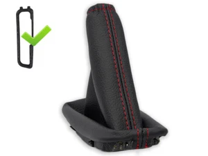 PARA NISSAN NAVARA D40 2005-2014 CUERO FUNDA FRENO DE MANO COSTURAS ROJO + MARCO - Imagen 1 de 4