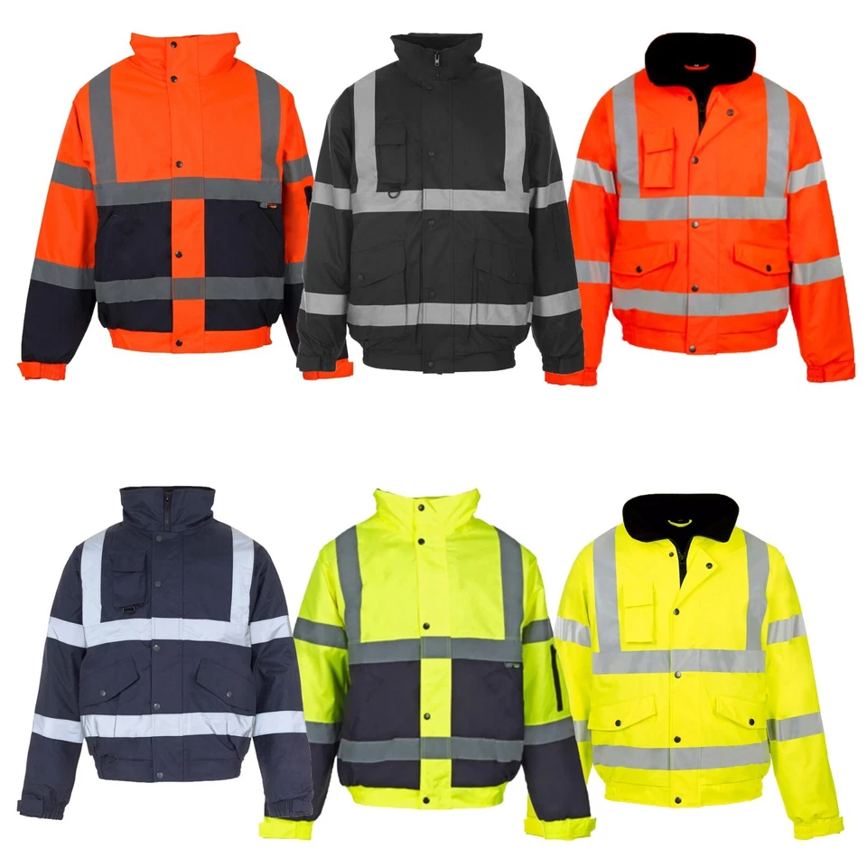 STYLO HI VIZ VIS JACKE HOHE SICHTBARKEIT REFLEKTIEREND WASSERDICHT ARBEITSKLEIDUNG GEPOLSTERT KAPUZE