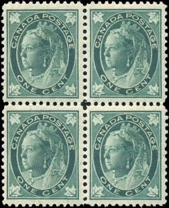 Canada Mint H F-VF 1c Scott #67 Block of 4 1897 Maple Leaf Issue Stamps - Bild 1 von 2