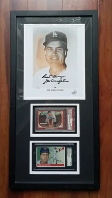 Joe Amalfitano Double Signed Auto Print 1955 Topps Bowman Graded Cards Framed - Image 1 of 4