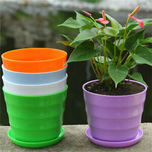 Round with Saucer Plastic Plant Flower Pots Nursery Seedlings Herbs Pot 5Pcs